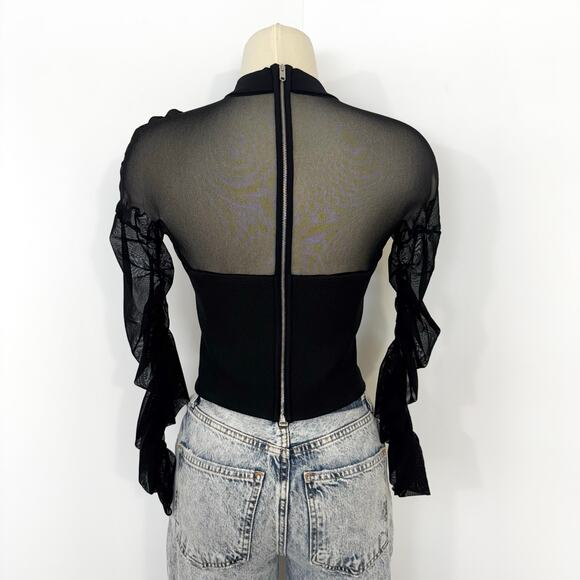 Balenciaga Mock Neck Mesh Cropped Top Long Ruched Sleeves Black 36 (US 4) - Picture 6 of 11